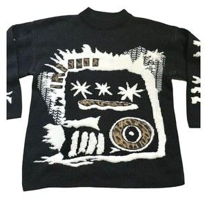 Vtg 80s 90s Kitty Hawk Vivian Wang Abstract Crew Pullover Sweater Cheetah M L